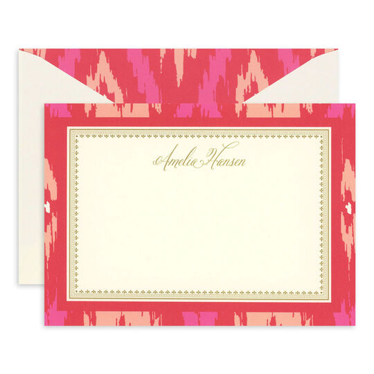 Pink Ikat Flat Correspondence Cards
